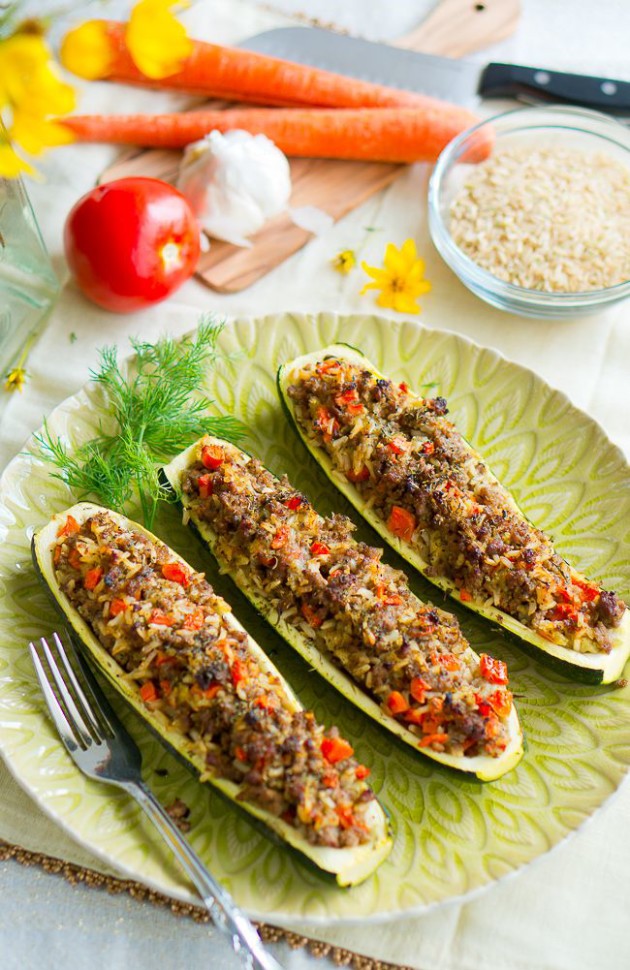 Stuffed Zucchini Boats with Garlic Sauce | Delicious Meets Healthy