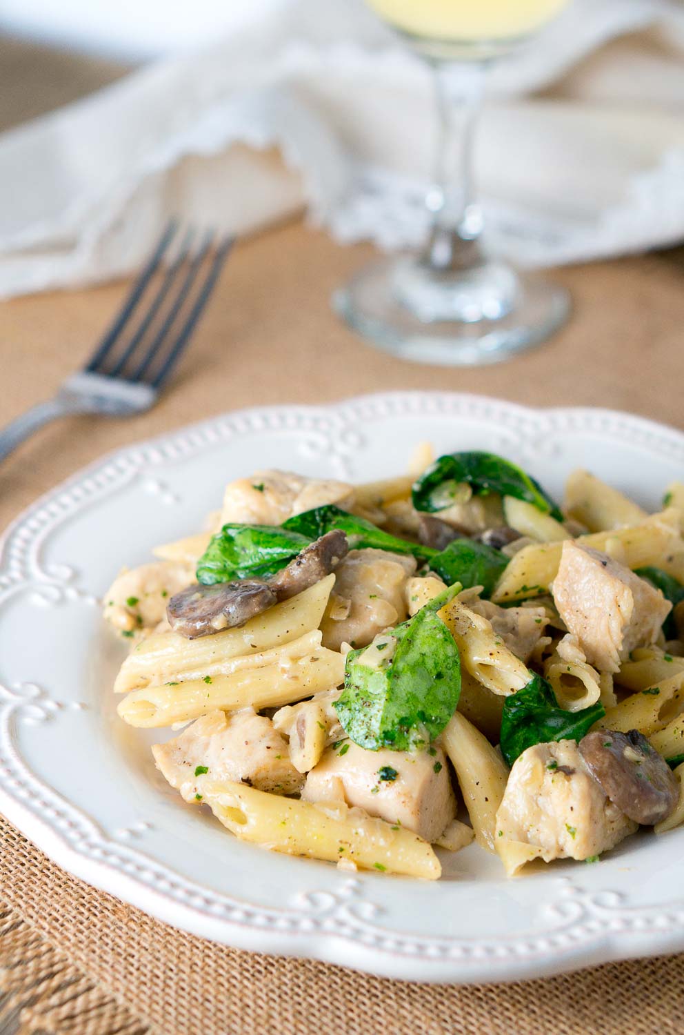 Chicken Penne with Creamy Mushroom Wine Sauce